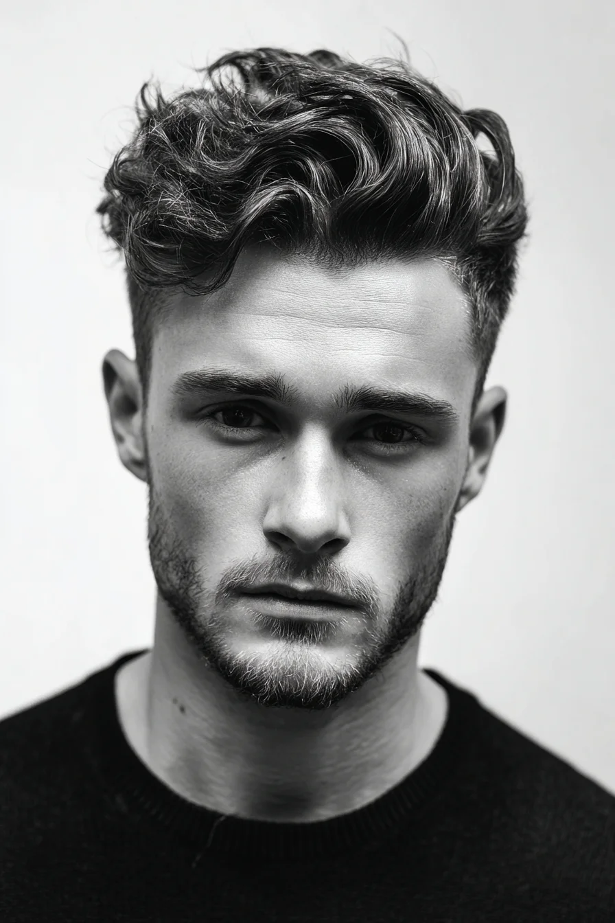 Textured Wavy Quiff with Tapered Sides — Modern Mens Voluminous Hairstyle