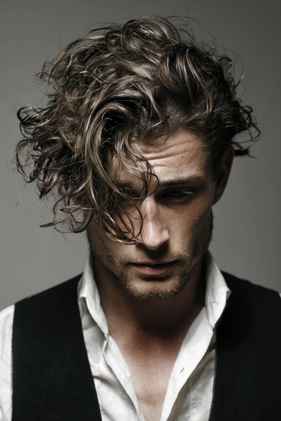 Textured Wavy Side-Sweep with Natural Volume — Mens Medium-Length Hairstyle