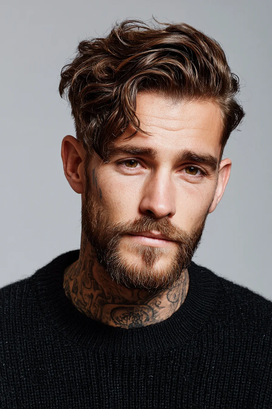 Textured Wavy Side‑Swept Quiff for Men — Modern Medium-Length Hairstyle
