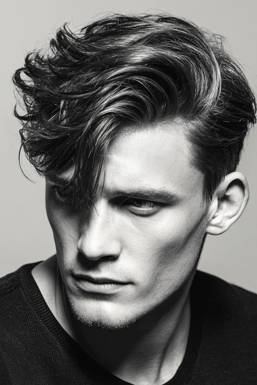 Textured Wavy Side-Swept Quiff — Mens Medium-Length Hairstyle