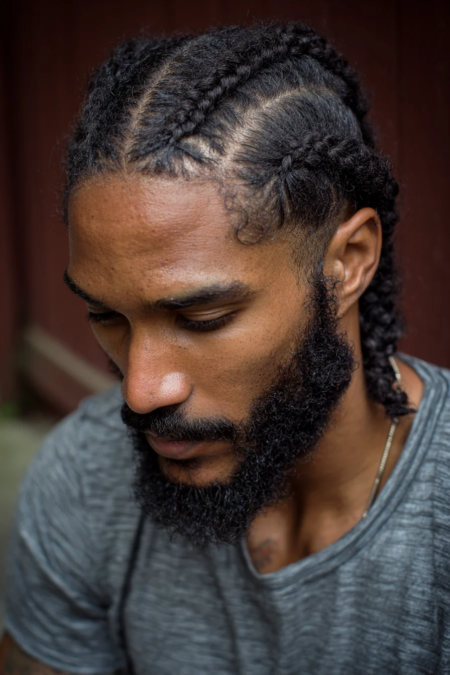 Tight Cornrow Braids for Men with Beard — Low-Profile Braided Natural Hair