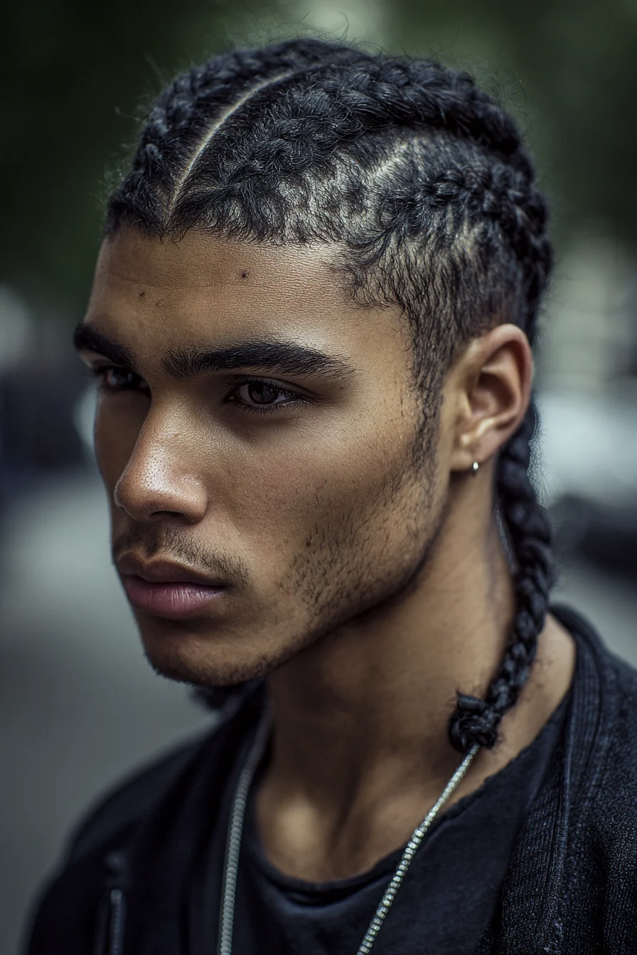 Tight Cornrows with Center Part and Low Taper – Mens Braided Hairstyle