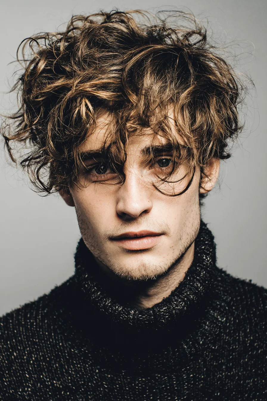 Tousled Curly Fringe for Men — Textured Medium-Length Mens Haircut
