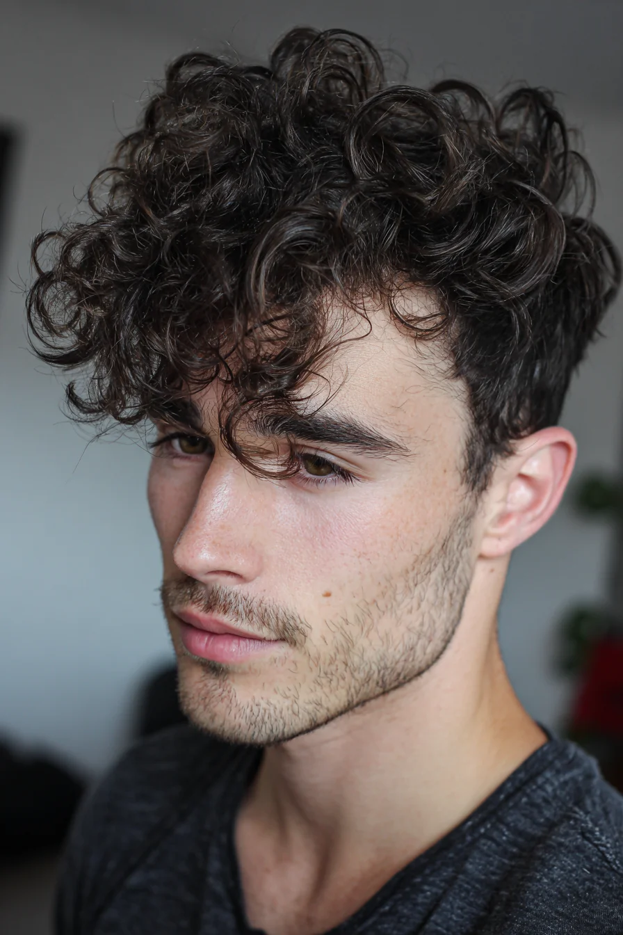 Tousled Curly Top with Tapered Sides — Mens Textured Curly Hairstyle
