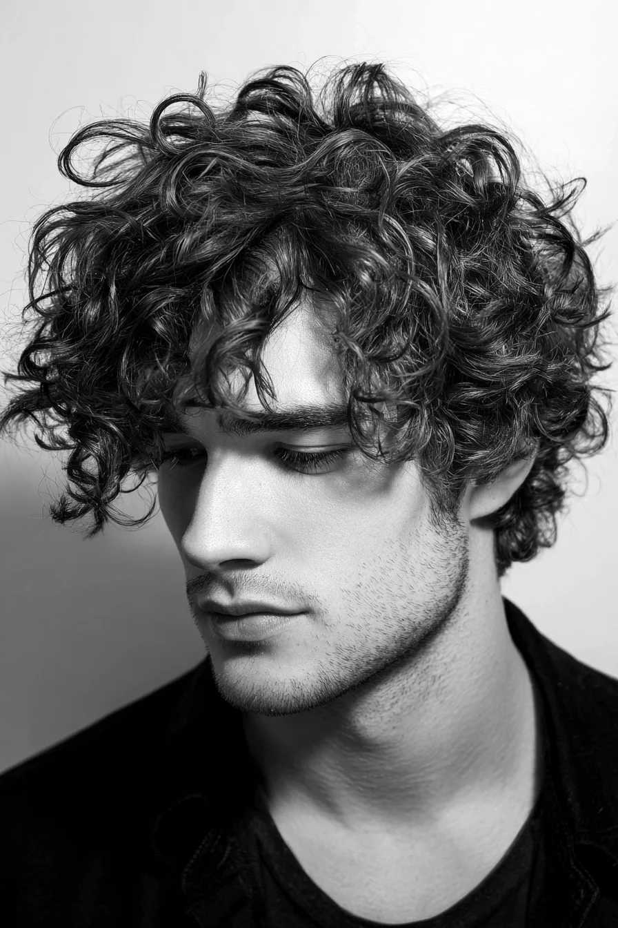 Tousled Medium-Length Curly Crop for Men — Textured Casual Curls