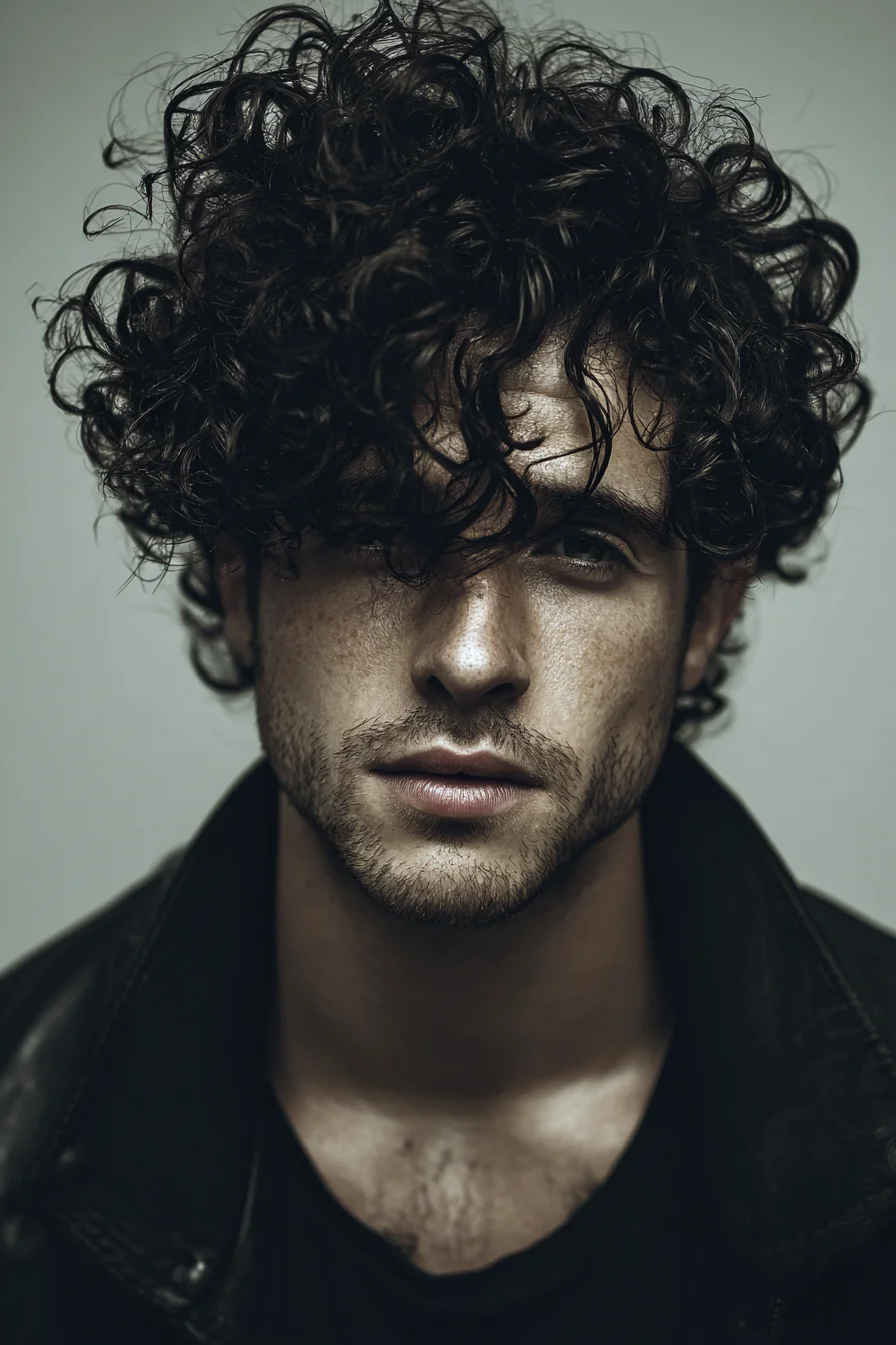 Tousled Medium-Length Curly Fringe for Men