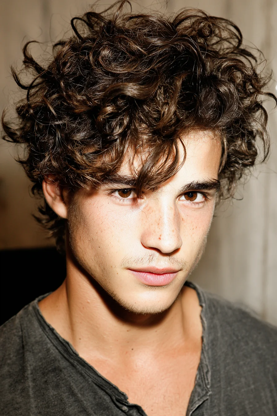 Tousled Medium-Length Curly Hairstyle for Men