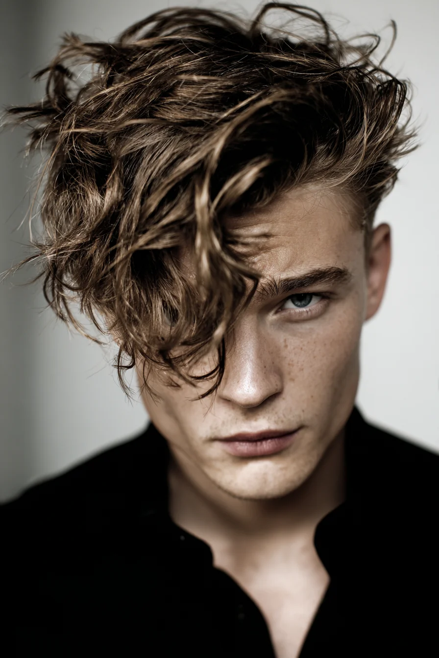 Tousled Textured Fringe — Long Top with Short Sides for Men