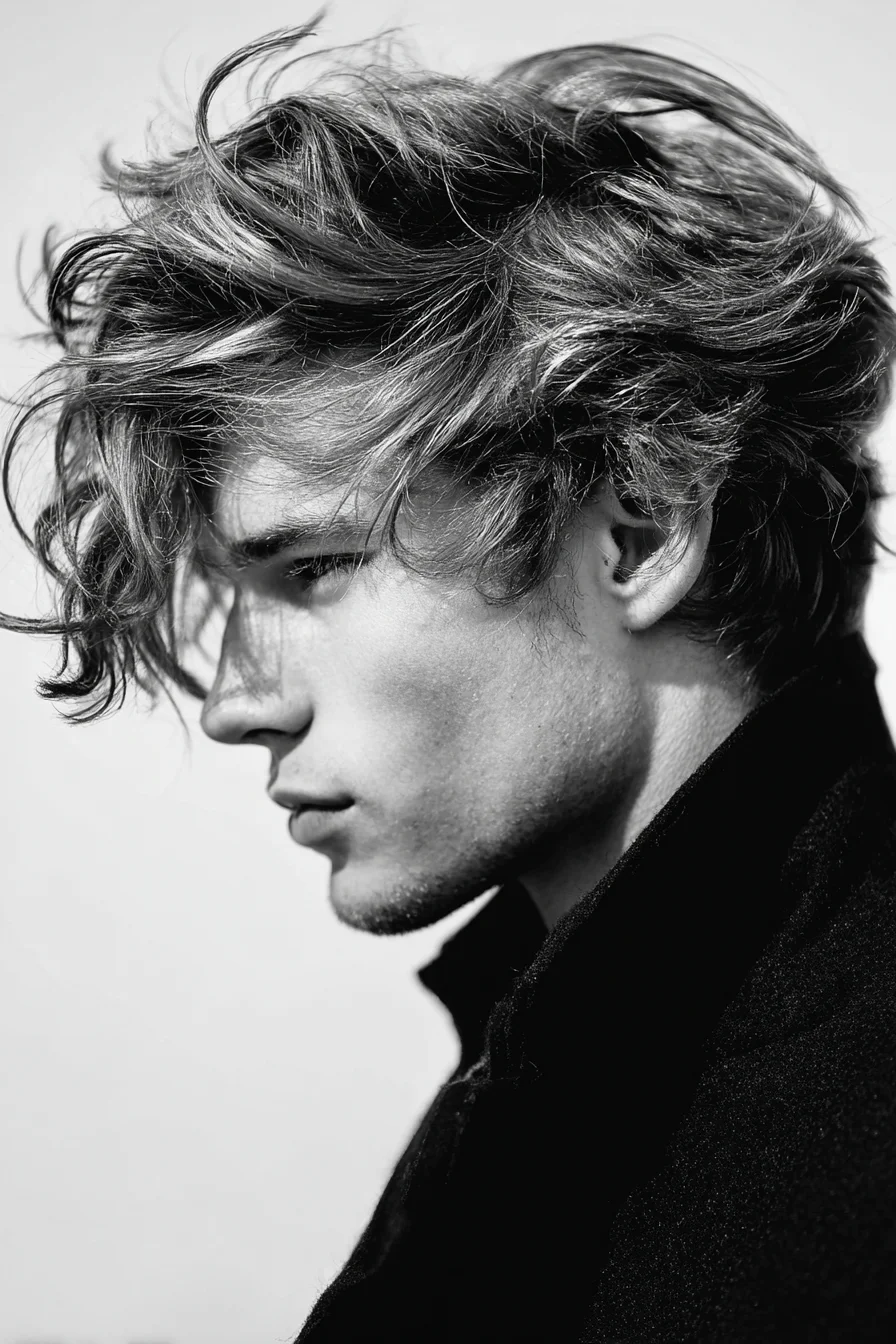 Tousled Textured Medium-Length Mens Hairstyle with Natural Waves