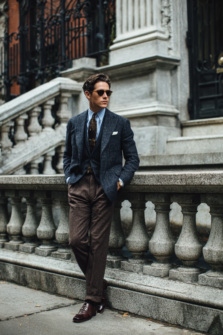 Tweed Blazer & Waistcoat with Brown Wool Trousers — Smart-Casual Mens Styling