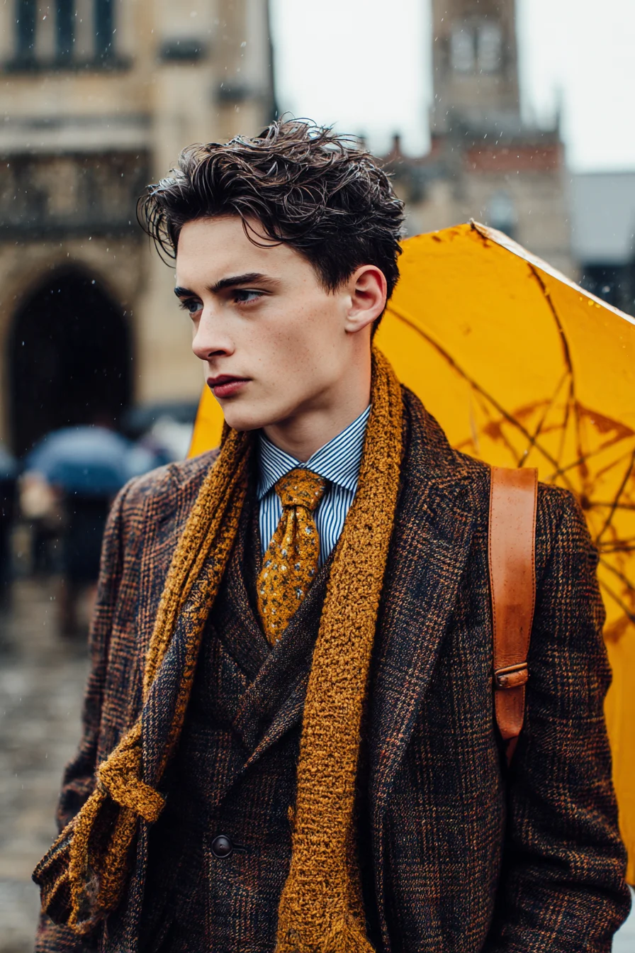 Tweed Tailoring with Mustard Accents — Modern Mens Autumn Outfit