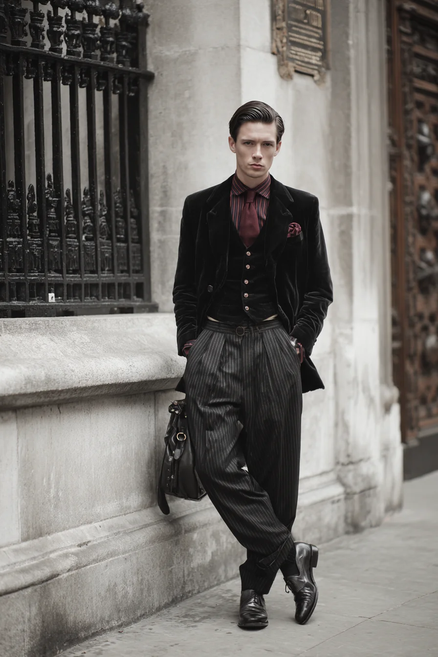 Vintage-Inspired Velvet Blazer & Pinstripe Trousers — Modern Dapper Styling