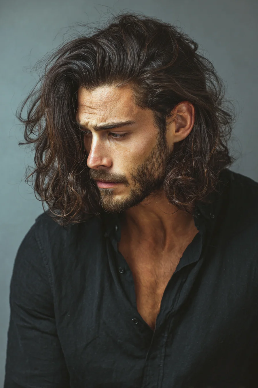 Wavy Medium-Length Layered Haircut for Men — Tousled, Textured Look