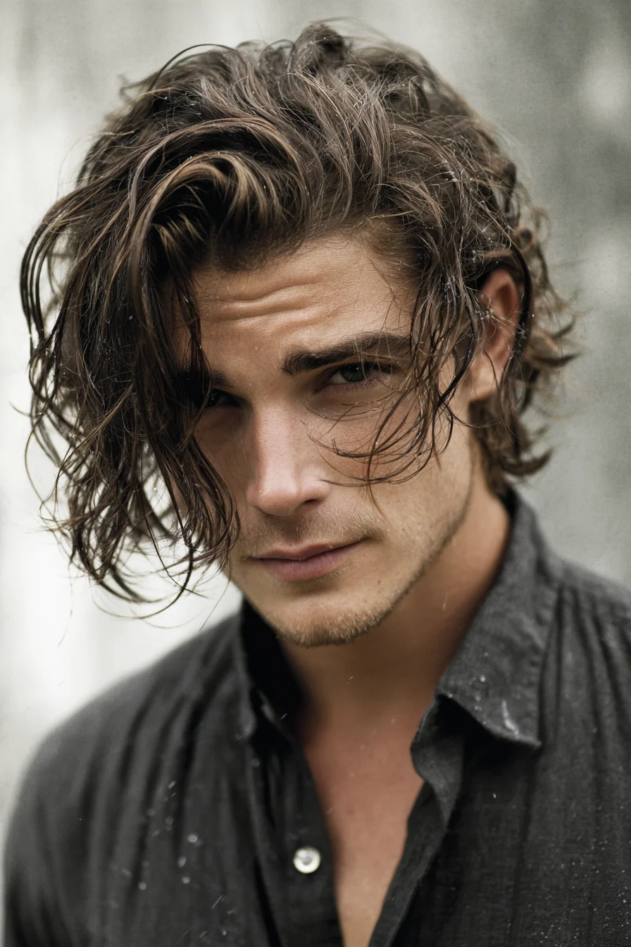 Wavy Medium-Length Tousled Hair with Side-Swept Fringe