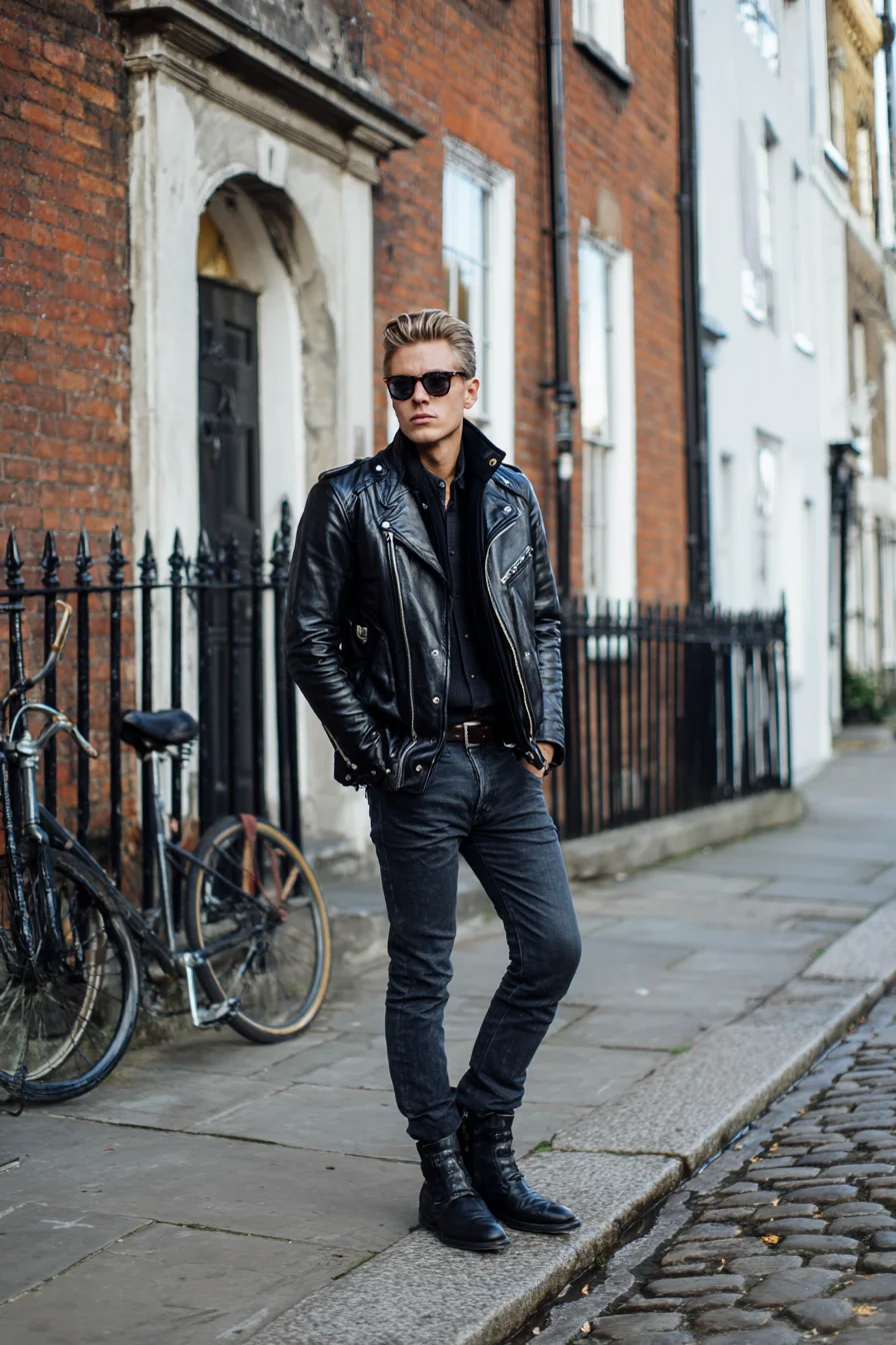 All-Black Biker Leather Jacket Outfit — Mens Street Style Essentials
