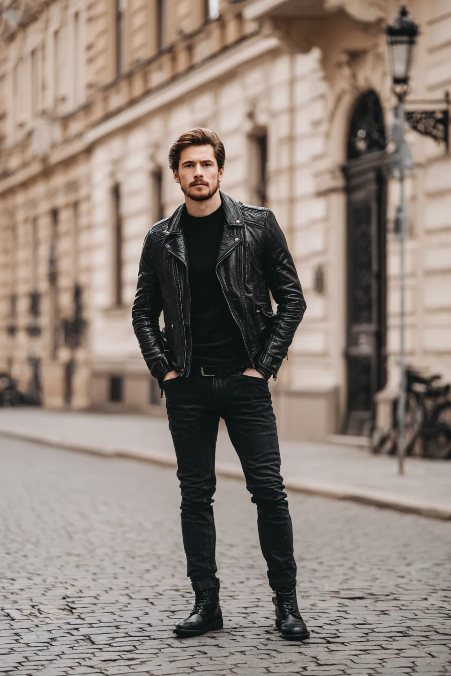 All‑Black Leather Jacket Outfit — Modern Men’s Street Style Essentials