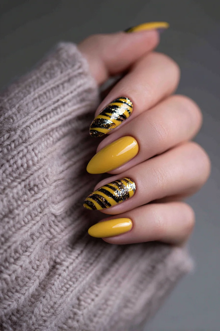 Bee-Stripe Band Tattoo — Bold Yellow & Black Striped Design
