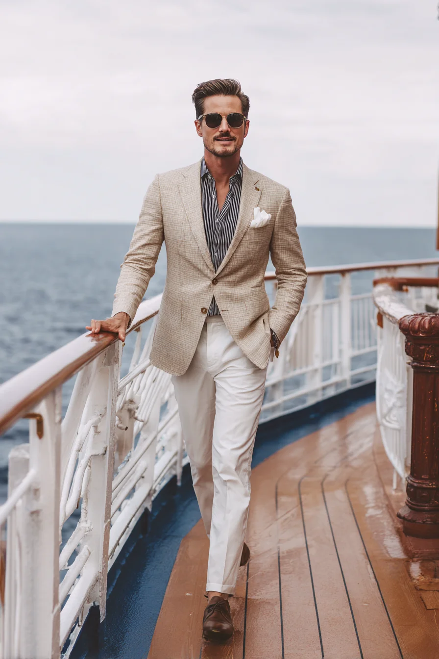 Beige Blazer & White Trousers — Smart-Casual Mens Summer Look