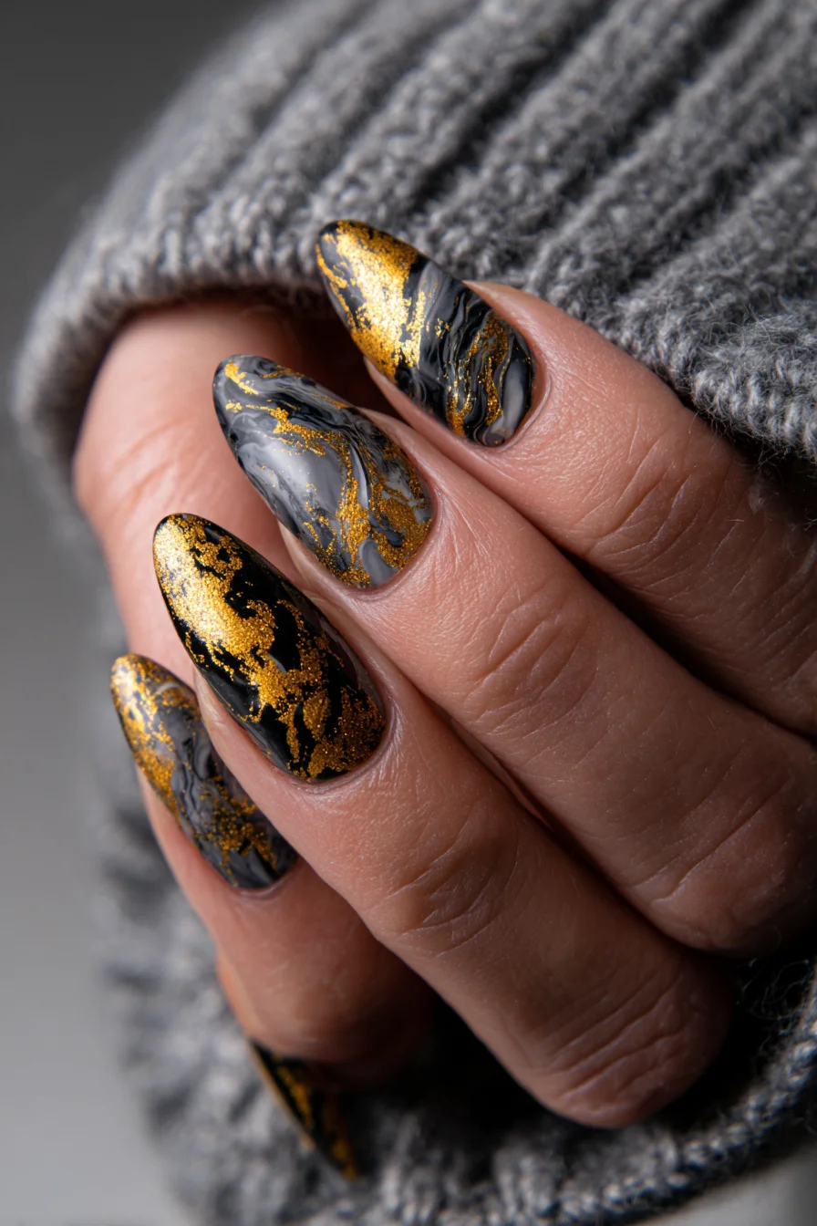 Black & Gold Marble Abstract Tattoo — Masculine Arm, Chest & Sleeve Ideas