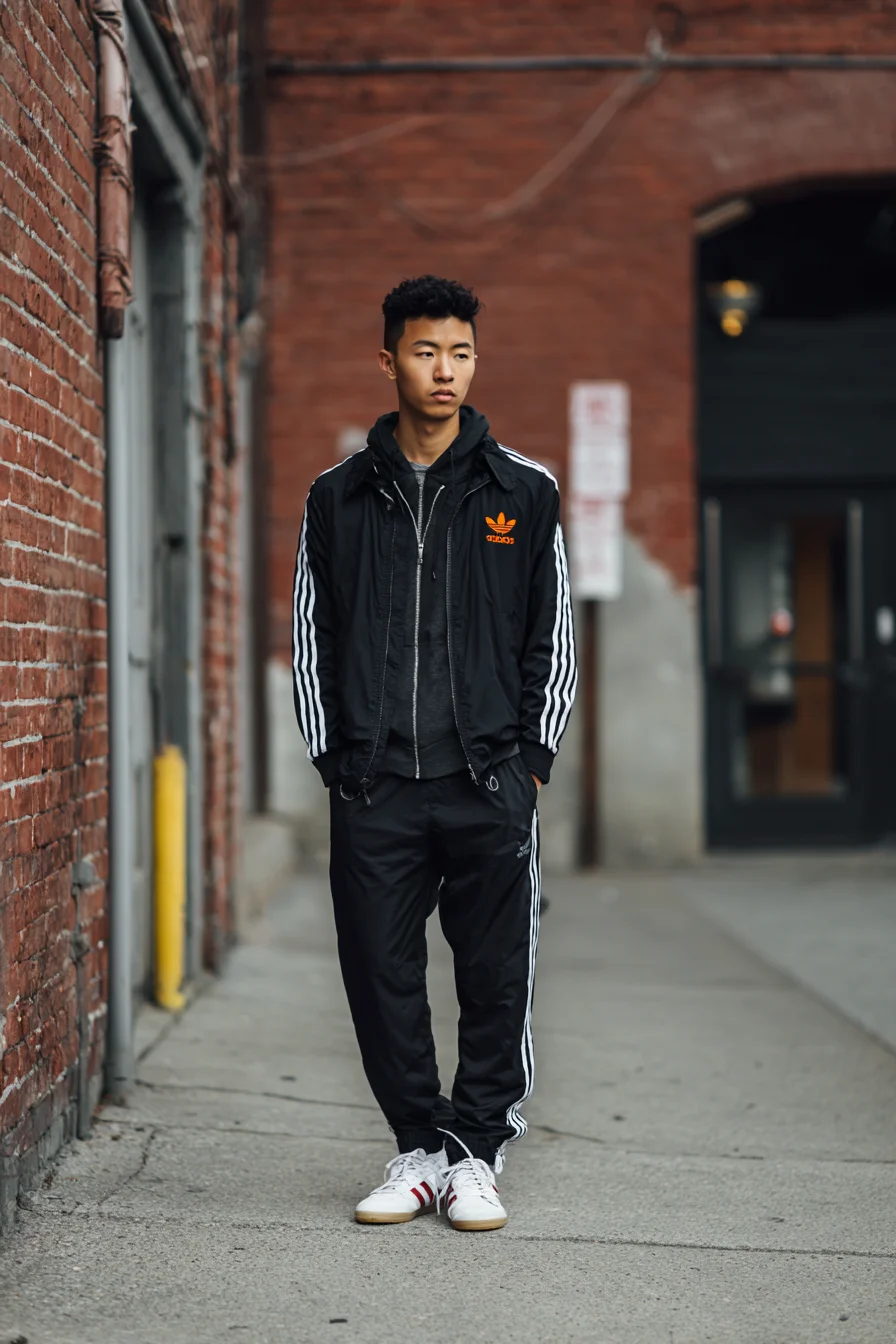 Black Striped Tracksuit Streetwear — Casual Athletic Outfit for Men