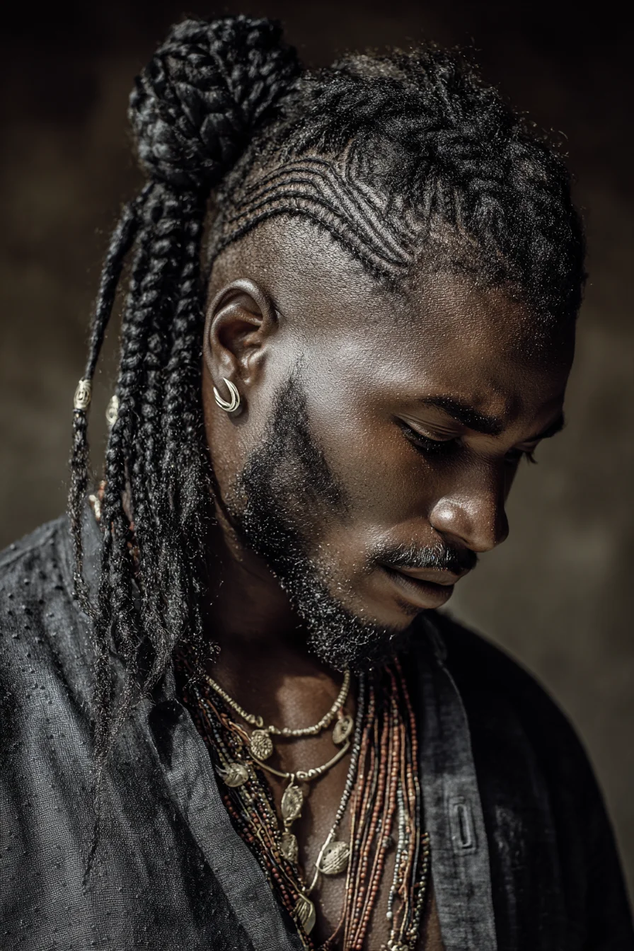 Braided Top Knot with Cornrow Undercut — Mens Protective Braids