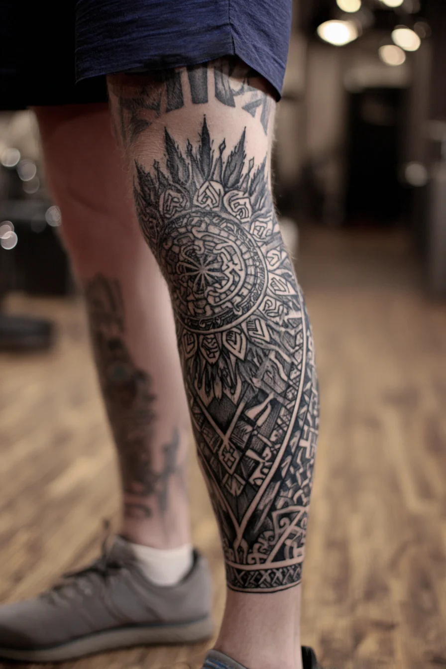 Calf Mandala Blackwork Geometric Sleeve Tattoo