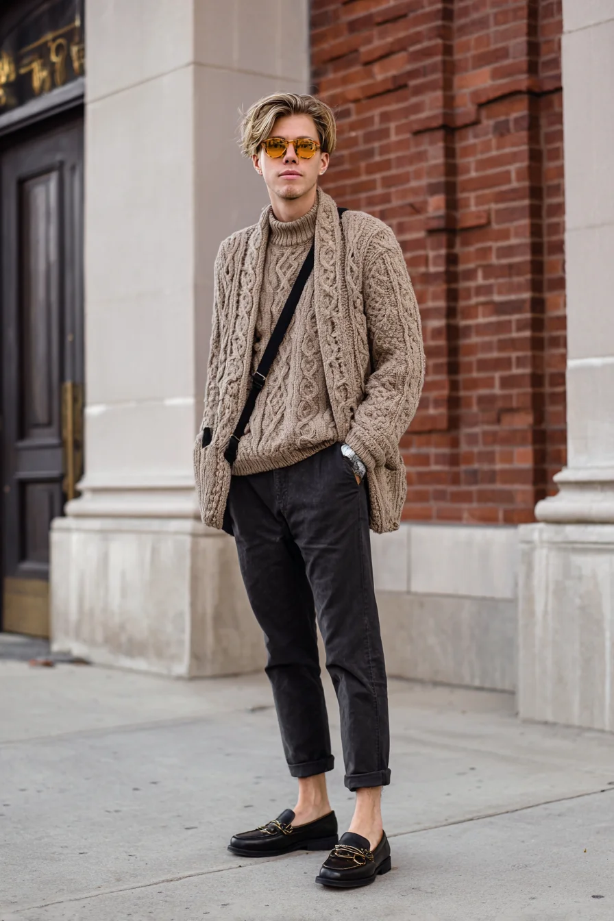 Chunky Cable-Knit & Tapered Trousers — Smart-Casual Men’s Fall Outfit