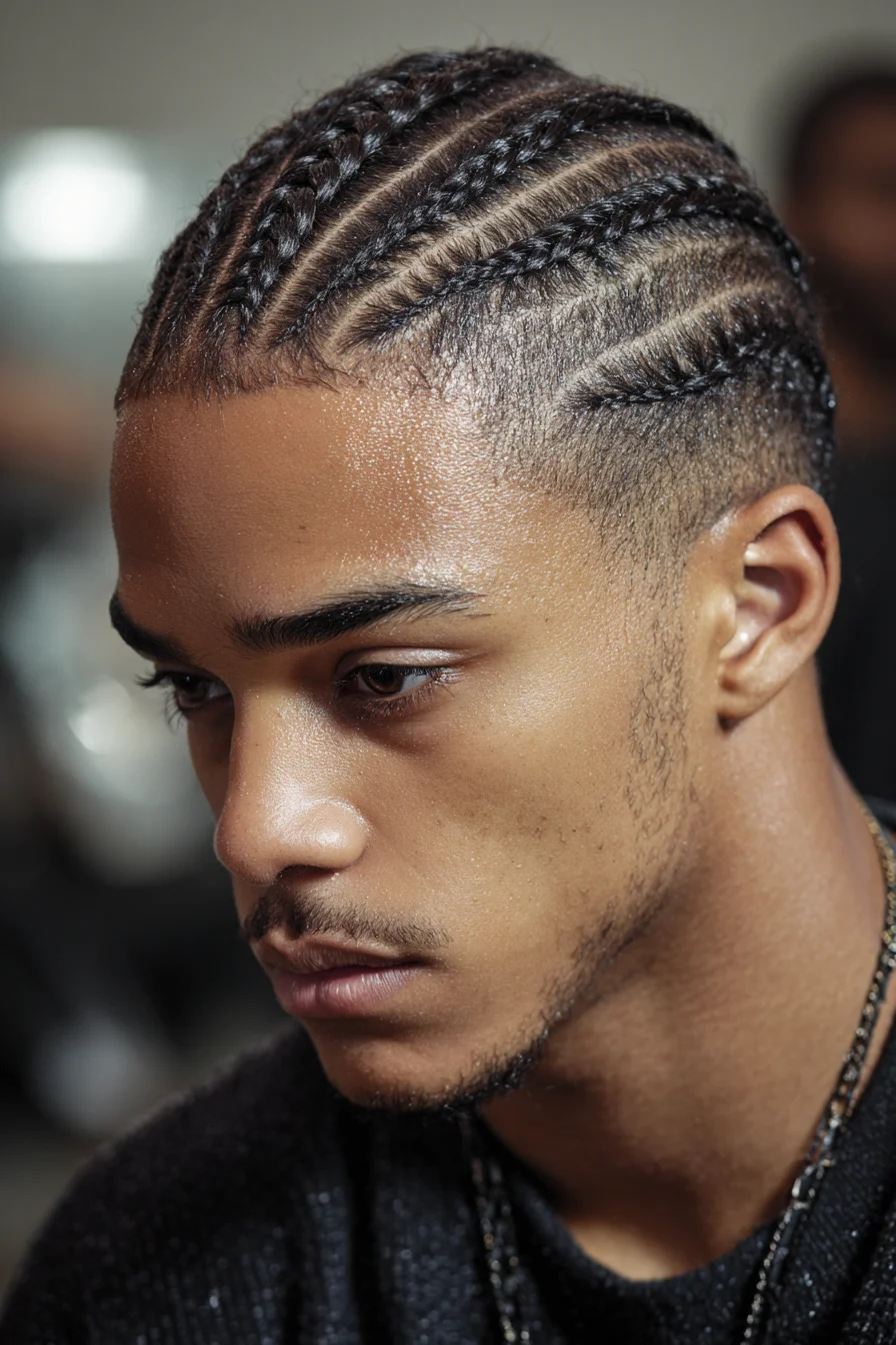 Classic Straight-Back Cornrows with Low Taper Fade for Men