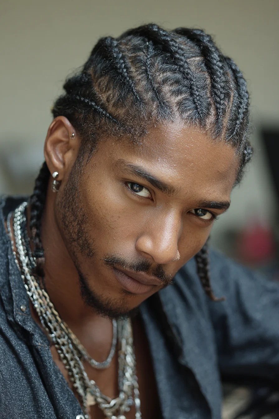 Classic Tight Cornrows for Men — Neat Braids with Beard-Friendly Shape