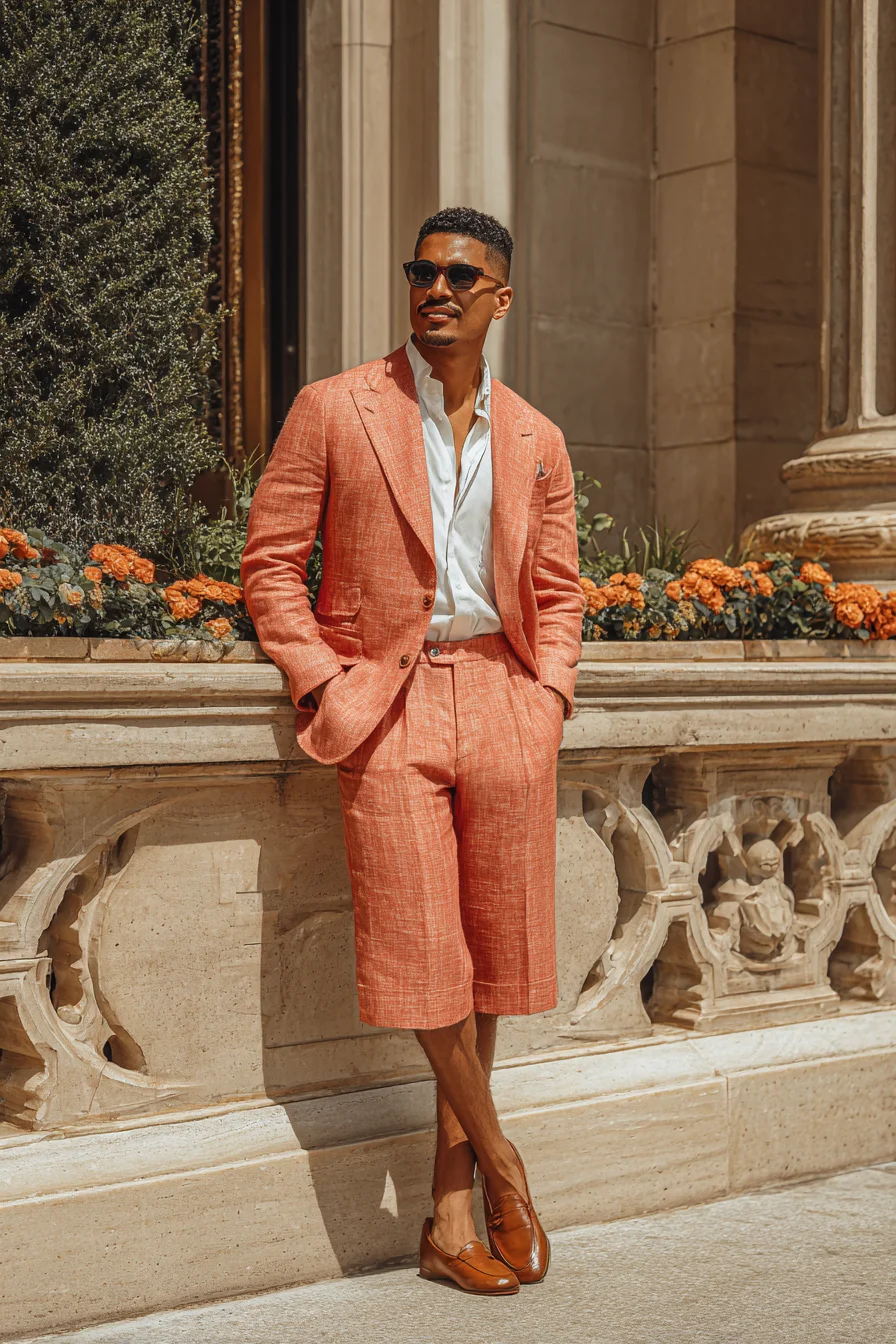 Coral Linen Blazer & Tailored Shorts — Smart Summer Suiting for Men
