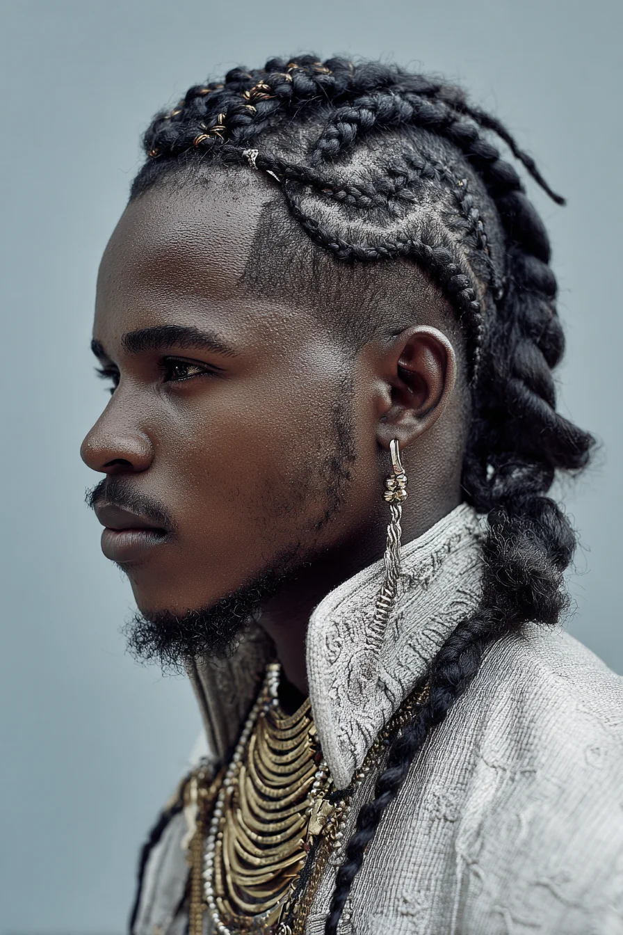 Cornrow Braids with Faded Undercut and Long Braided Tail