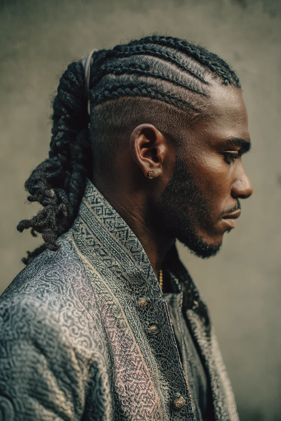 Cornrow Braids with Tapered Undercut and Low Ponytail for Men