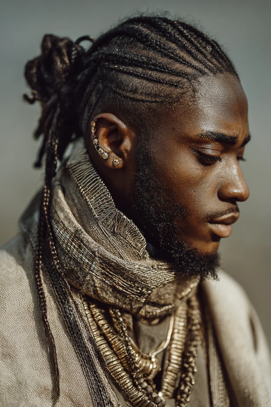 Cornrows to Low Bun with Thin Braids — Mens Braided Hairstyle