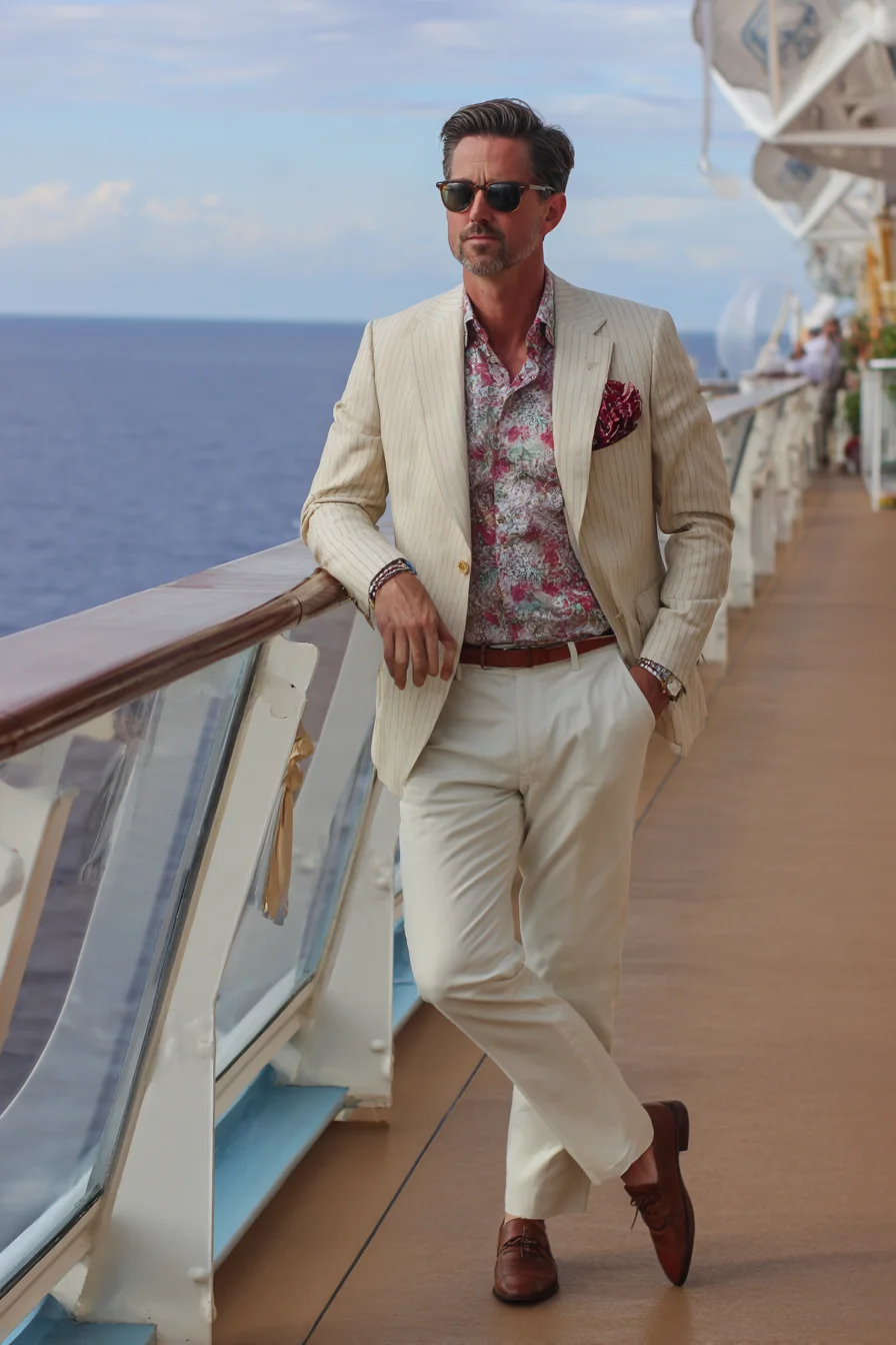 Cream Blazer & Floral Shirt — Smart-Casual Cruise Look for Men
