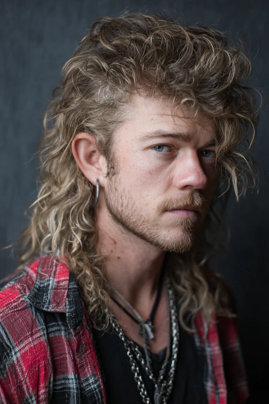 Curly Textured Mullet for Men — Long Back, Voluminous Top & Tapered Sides