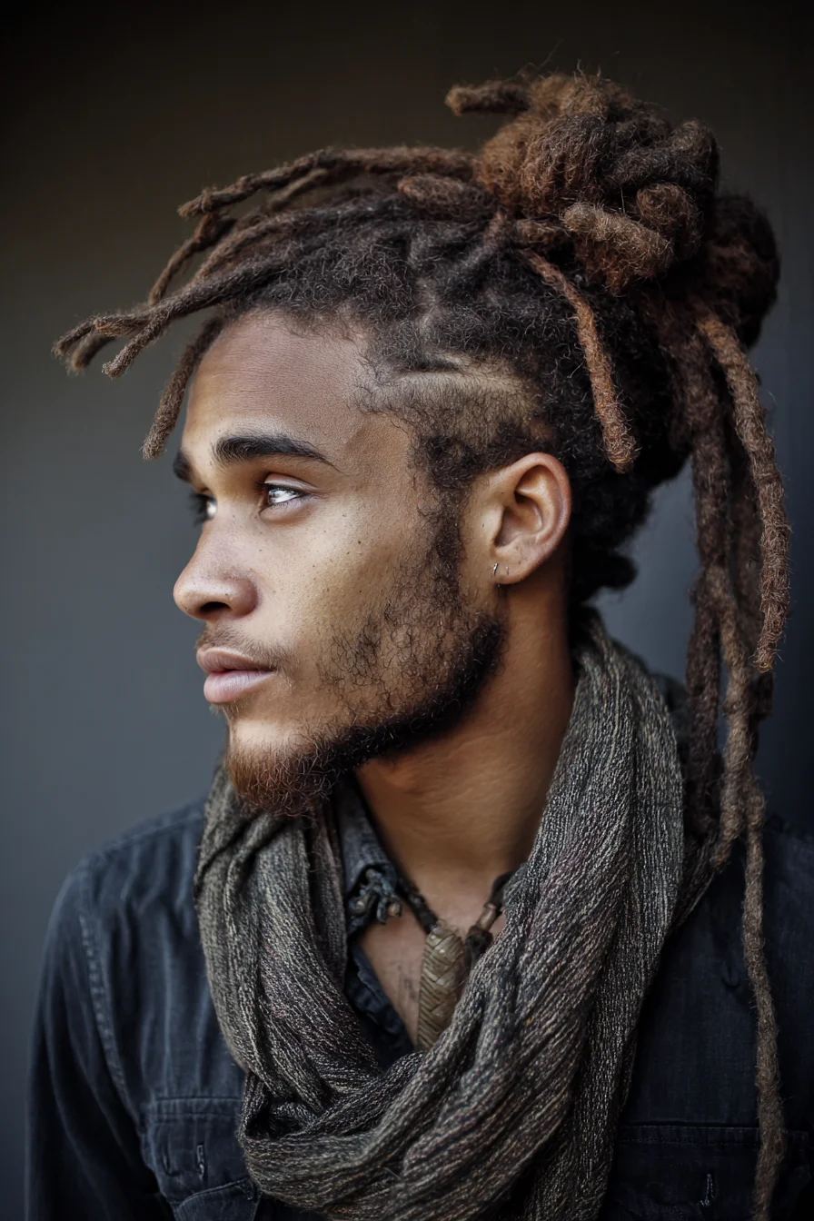 Dreadlock Top Knot with Tapered Sides — Mens Natural Textured Style