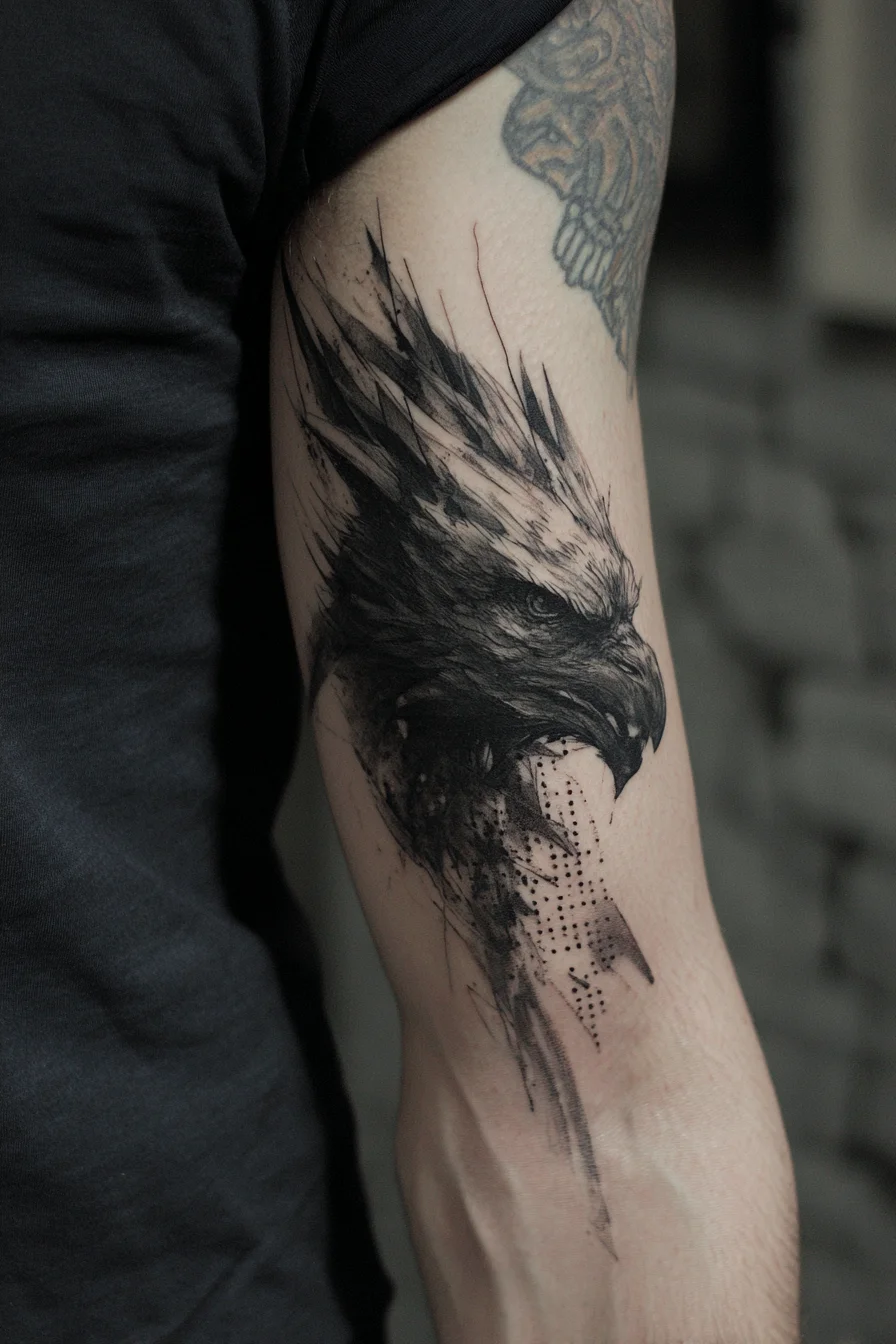 Eagle Head Blackwork Tattoo — Sketch-Style Upper Arm or Forearm Design