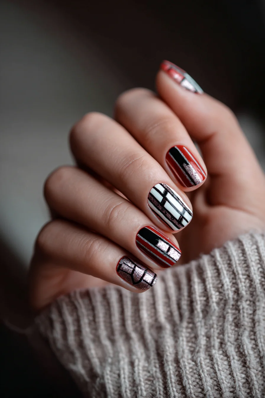 Geometric Linework with Metallic Accents — Abstract Forearm/Wrist Tattoo