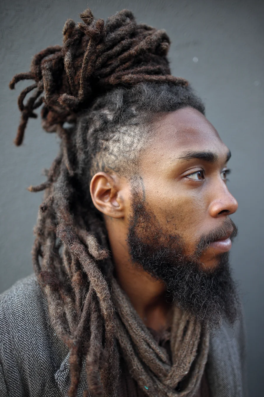 High Bun Dreadlocks with Faded Undercut — Mens Top Knot & Natural Texture