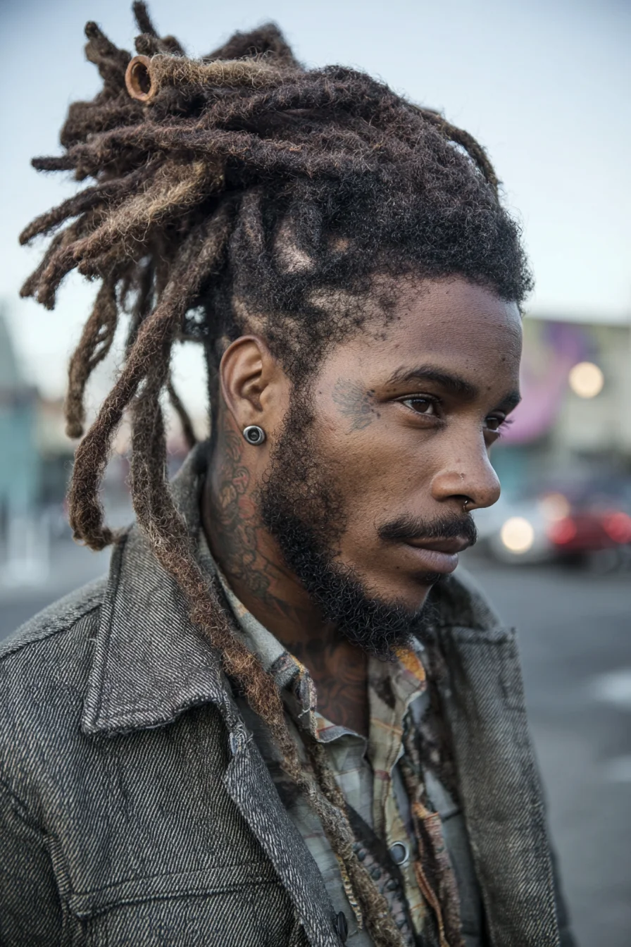 High Dreadlock Bun with Tapered Sides — Mens Locs Style