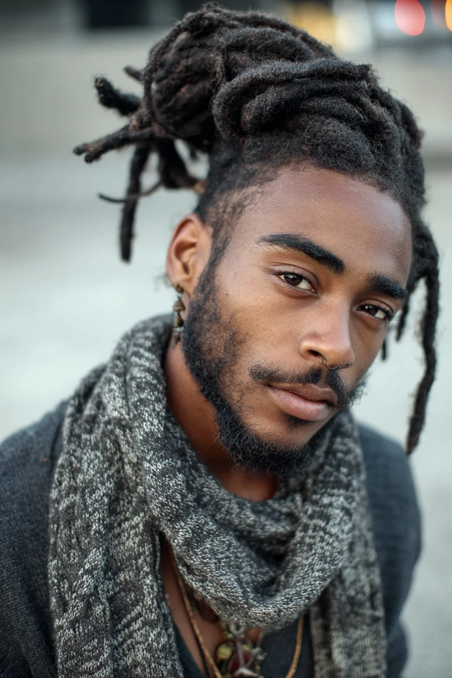 High Dreadlock Bun with Tapered Sides — Mens Natural Locs Style