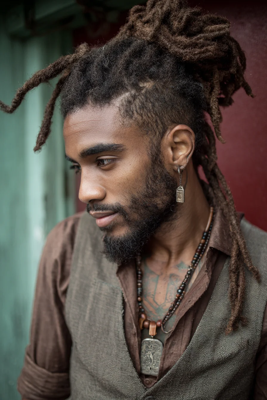 High Dreadlock Bun with Tapered Undercut — Mens Natural Locs Style