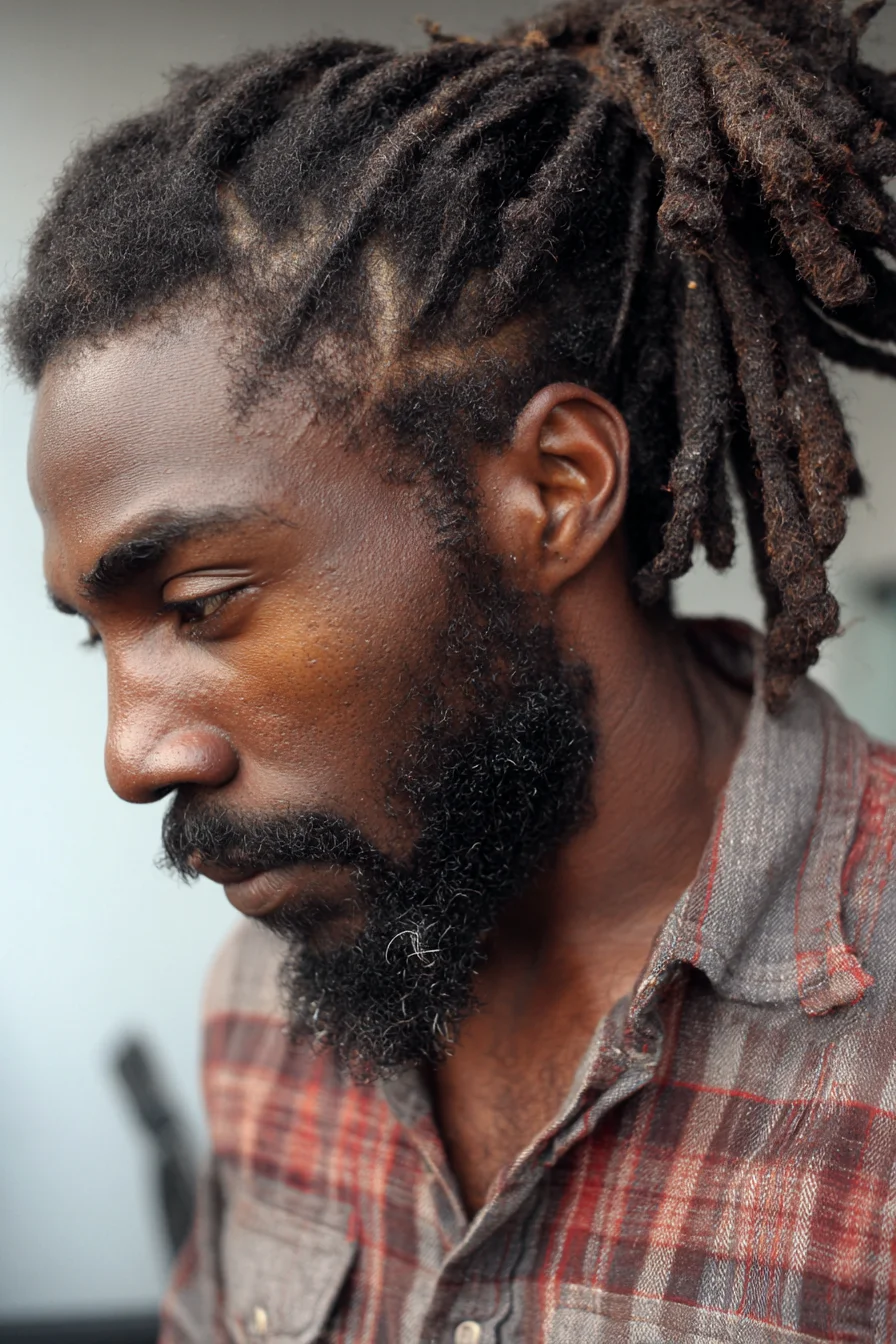 High Tied Dreadlocks with Textured Beard — Mens Natural Locs Style