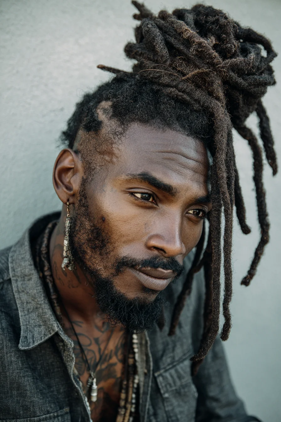 High-Top Dreadlock Bun with Undercut — Mens Dreads Top Knot