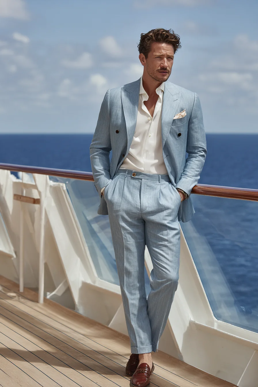 Light Blue Double-Breasted Suit — Smart Summer & Coastal Styling