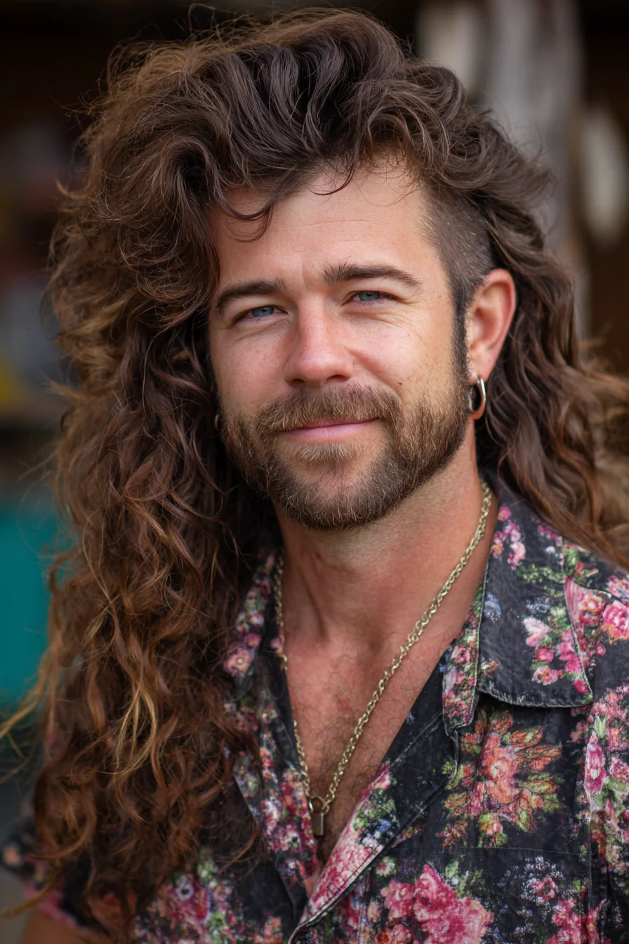 Long Curly Mullet with Textured Undercut for Men