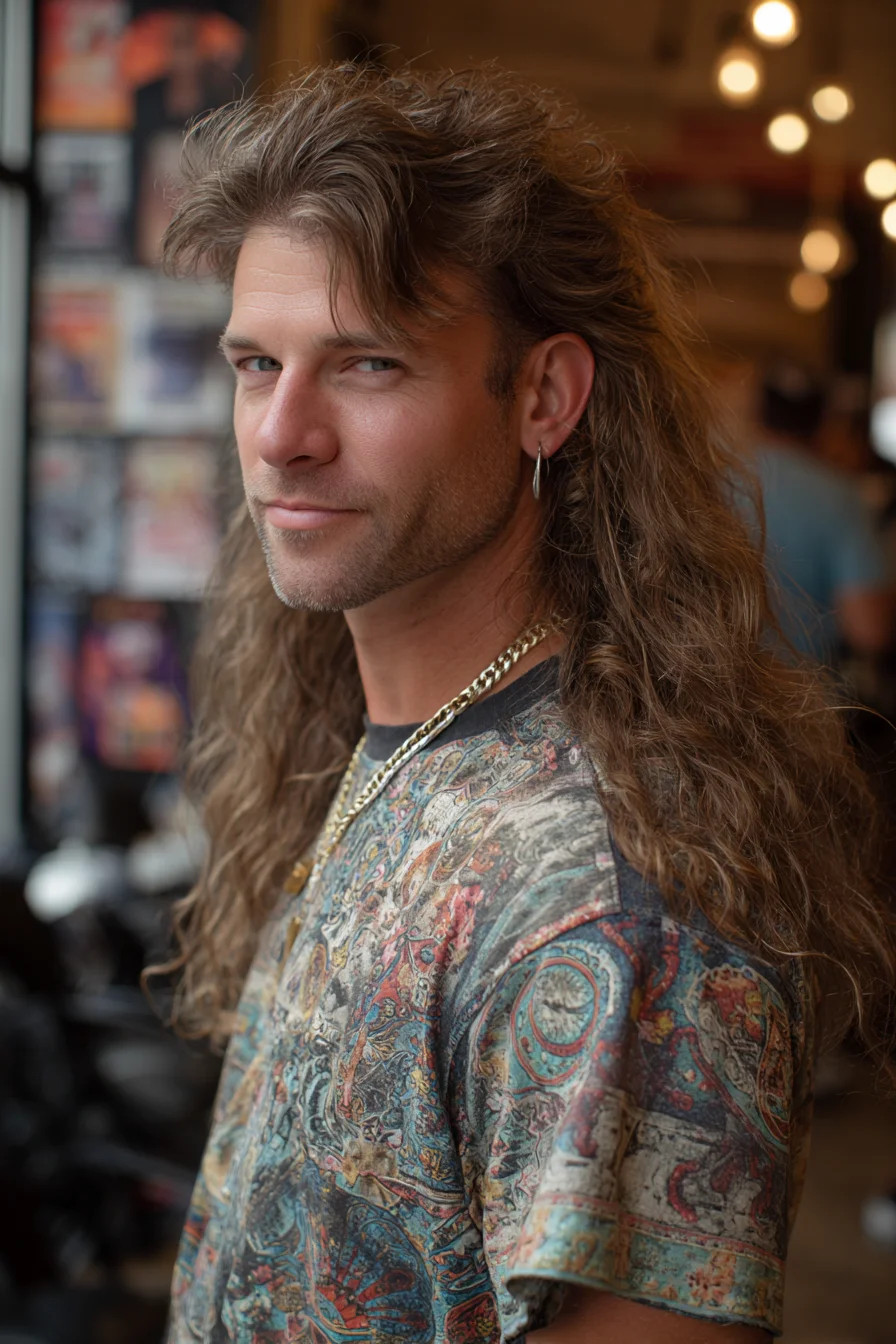 Long Layered Mullet with Textured Waves for Men