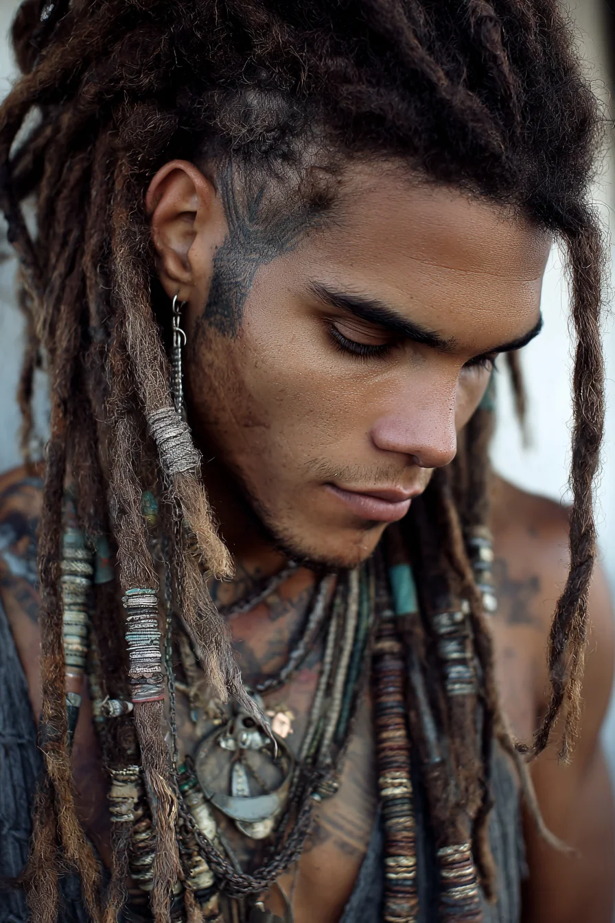 Long Textured Dreadlocks with Beads and Wraps — Mens Dreadlock Style