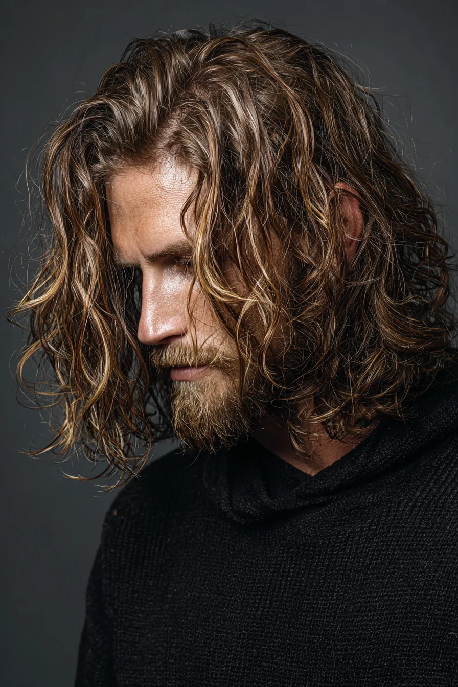 Long Textured Wavy Hair for Men — Layered Beach Waves
