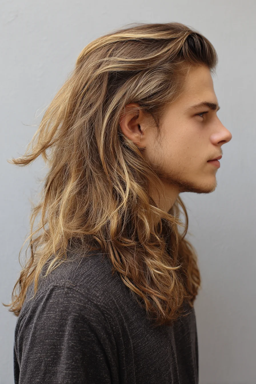 Long Wavy Layered Mens Hairstyle with Natural Texture